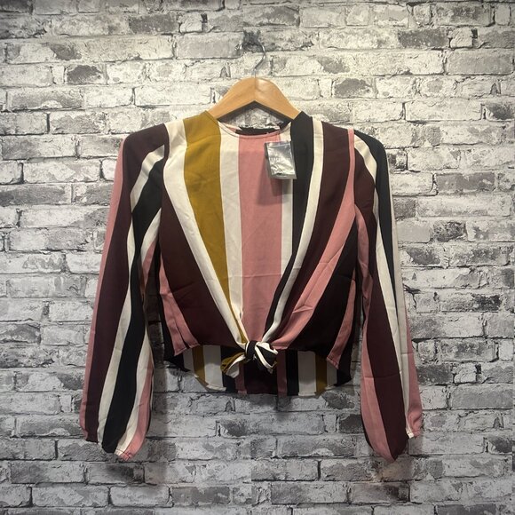 EUC Forever 21 Pink, Yellow, Black Blouse Cropped Size Small - Picture 1 of 14